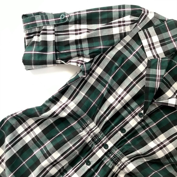Bongo Button Down Green Plaid Top - Picture 4 of 8